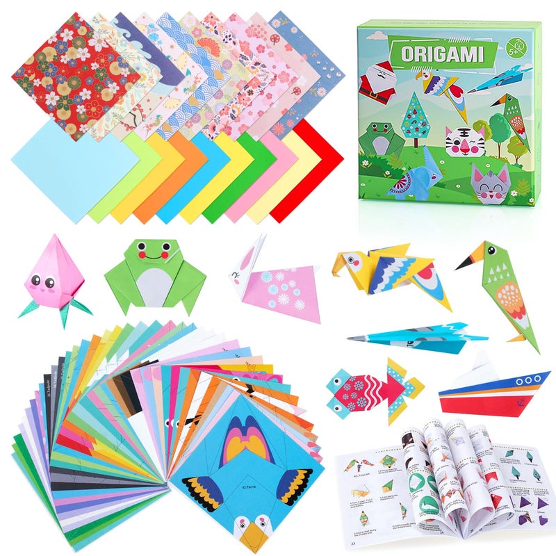 catnee Origami Paper for Kids Crafts, 350 PCS Origami Paper Kit, Vivid 200 Cartoon Origami Objects+100 Solid Color Papers+50 Traditional Japanese Patterns with Instructions, Origami for Kids Adults Beginners - Image 1
